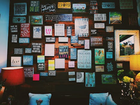 Manifestation Visualization - A warm and inviting indoor space with motivational quotes displayed on a wooden wall.