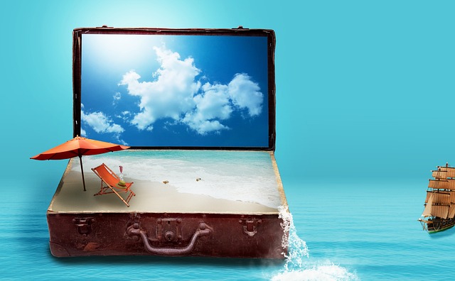 How to Manifest Travel - fantasy, to travel, travel, vacations, suitcase, sea, beach, luggage, dreams, holiday plans, travel plans, surreal, imagination, nature, image montage